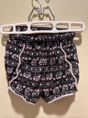 𓃰 • Boho Black Shorts with Pink Elephant Print